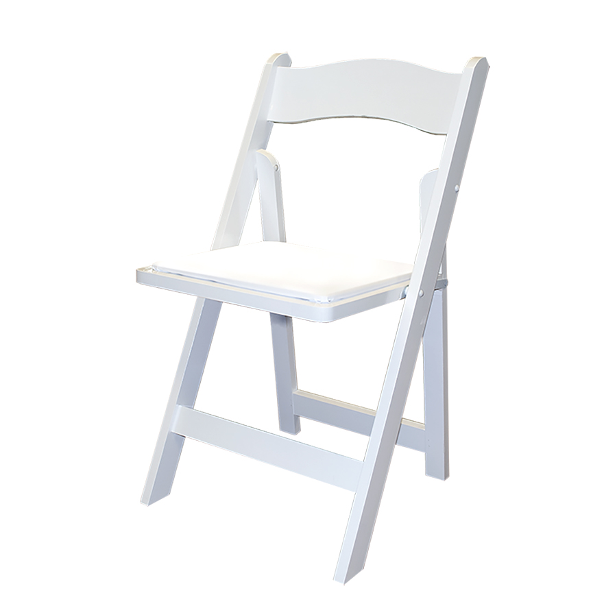 White Folding Chair with Seat Pad